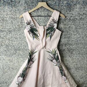 Stylestalker Dress Womens XS Pink Floral Fit And Flare Skater Sleeveless V Neck